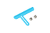 A bright blue T-shaped plastic tool with two small silver metal screws, shown on a plain white background.