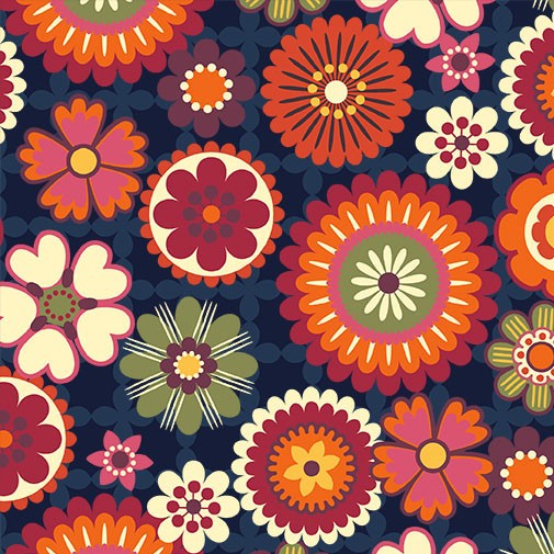 Fabric Michael Miller Navy Groovy Blooms Feelin' Groovy by the Quarter Yard DCX12464-NAVY-D