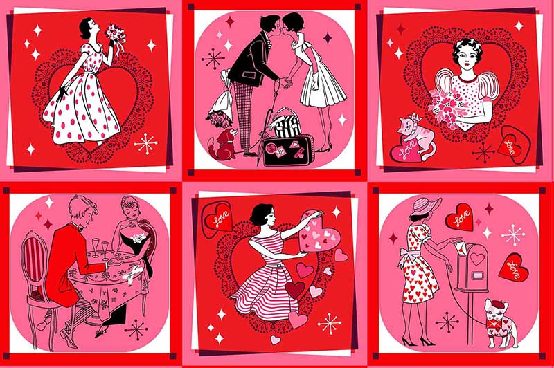 Fabric Michael Miller Multi Lover's Lane Kiss Me Quick by the Quarter Yard DCX13043-MULT