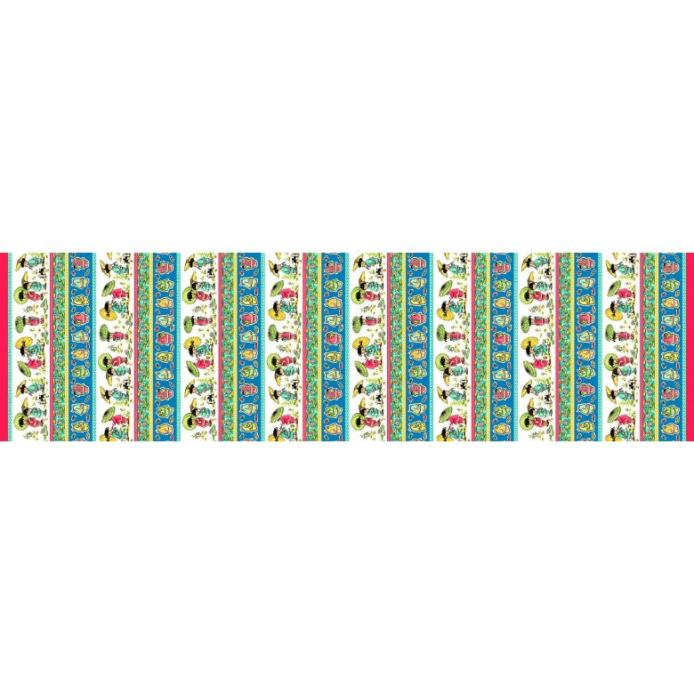 Fabric Michael Miller Multi Dolls in the Bamboo Shade Border Stripe China Dolls by the Quarter Yard DCX13109-MULT