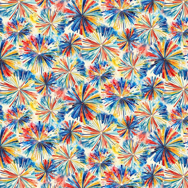 Fabric Michael Miller Cream Fireworks & Fanfare Red, White & Beautiful by the Quarter Yard DCX13157-CREM