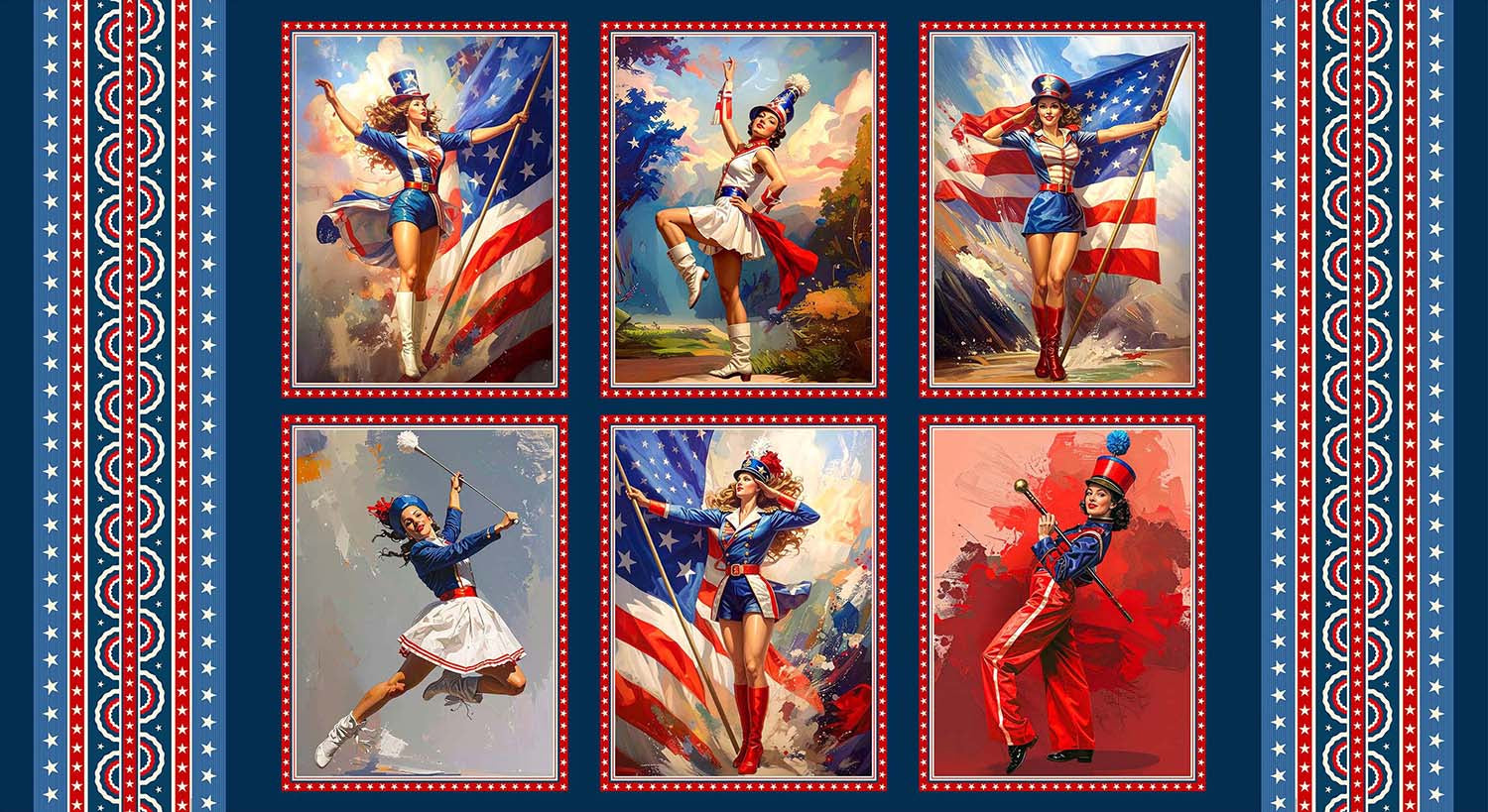 Fabric Michael Miller Midnite The Great American Parade Red, White & Beautiful 24" Quilt Panel DCX13160-MIDN