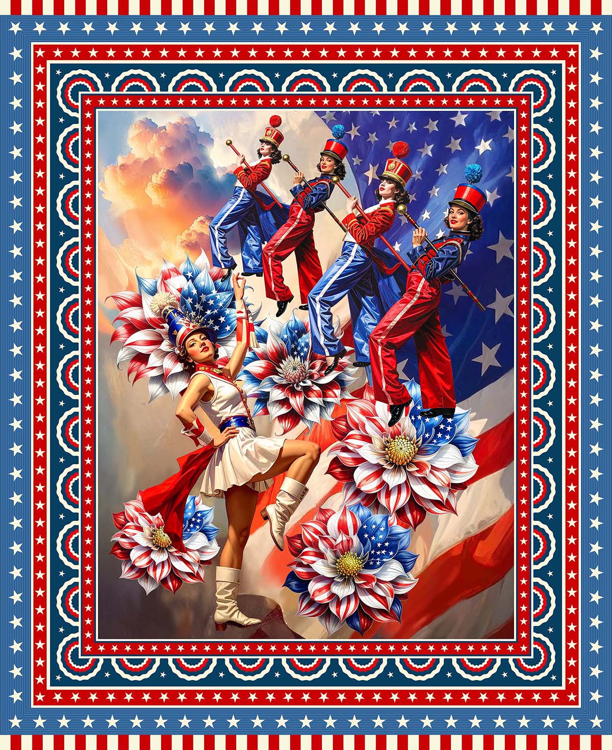 Fabric Michael Miller Multi Red, White & Beautiful 36" Quilt Panel DCX13161-MULT