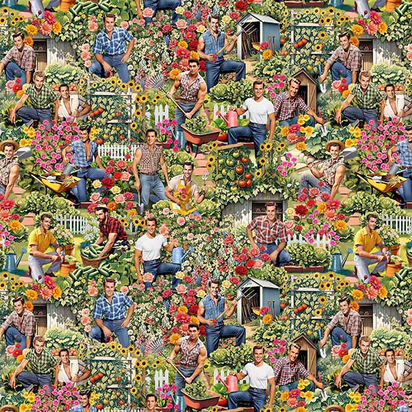 Fabric Michael Miller Multi Fresh Men Garden Allover Hunks Gone Gardening by the Quarter Yard DCX13112-MULT