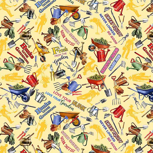Fabric Michael Miller Yellow Love Your Garden Hunks Gone Gardening by the Quarter Yard DCX13114-YELL