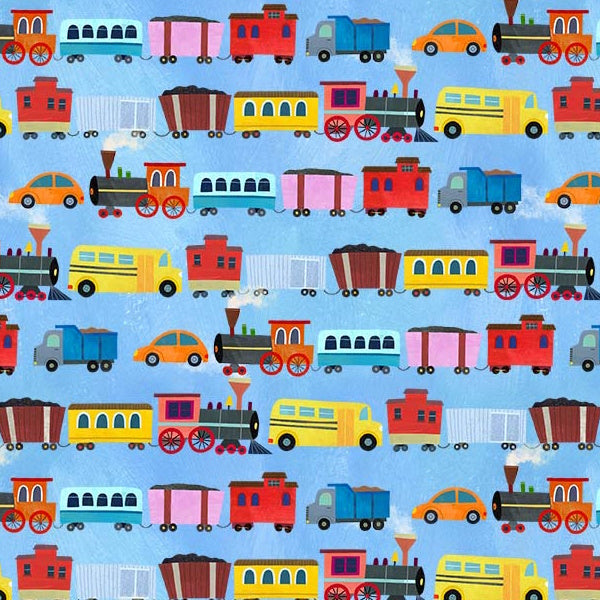 Fabric Michael Miller Wave Transit Trail Little Locomotives by the Quarter Yard DDC12874-WAVE