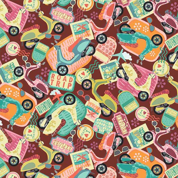 Fabric Michael Miller Dark Red Retro Road Trip Modern Nomad by the Quarter Yard DDC13053-DARE
