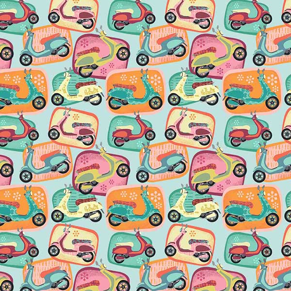 Fabric Michael Miller Aqua Scooter Escapade Modern Nomad by the Quarter Yard DDC13054-AQUA