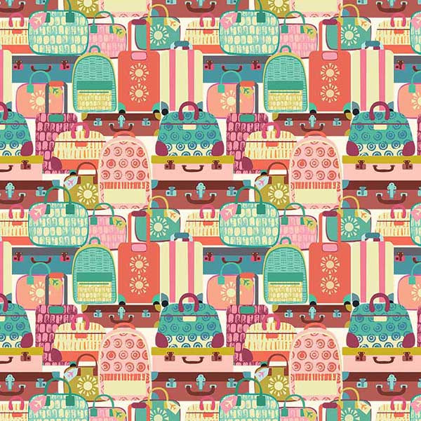 Fabric Michael Miller Cream Suitcase Stories Modern Nomad by the Quarter Yard DDC13055-CREM