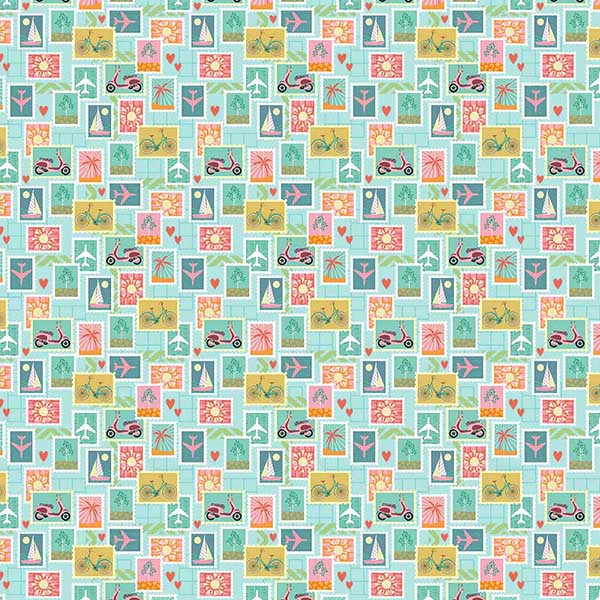 Fabric Michael Miller Robin's Egg Jetset Journeys Modern Nomad by the Quarter Yard DDC13059-ROBI
