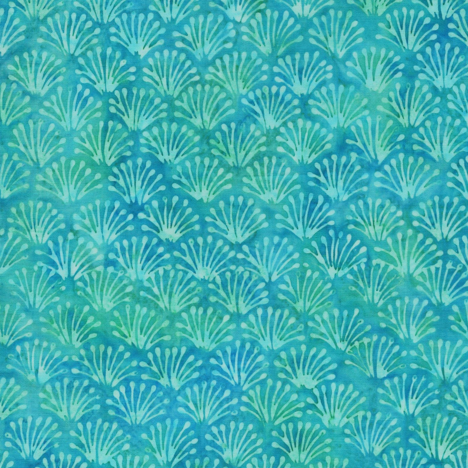 Fabric Lumin Teal/Cool Water Fans Feather Fantasy Island Batiks by the Quarter Yard 112648945