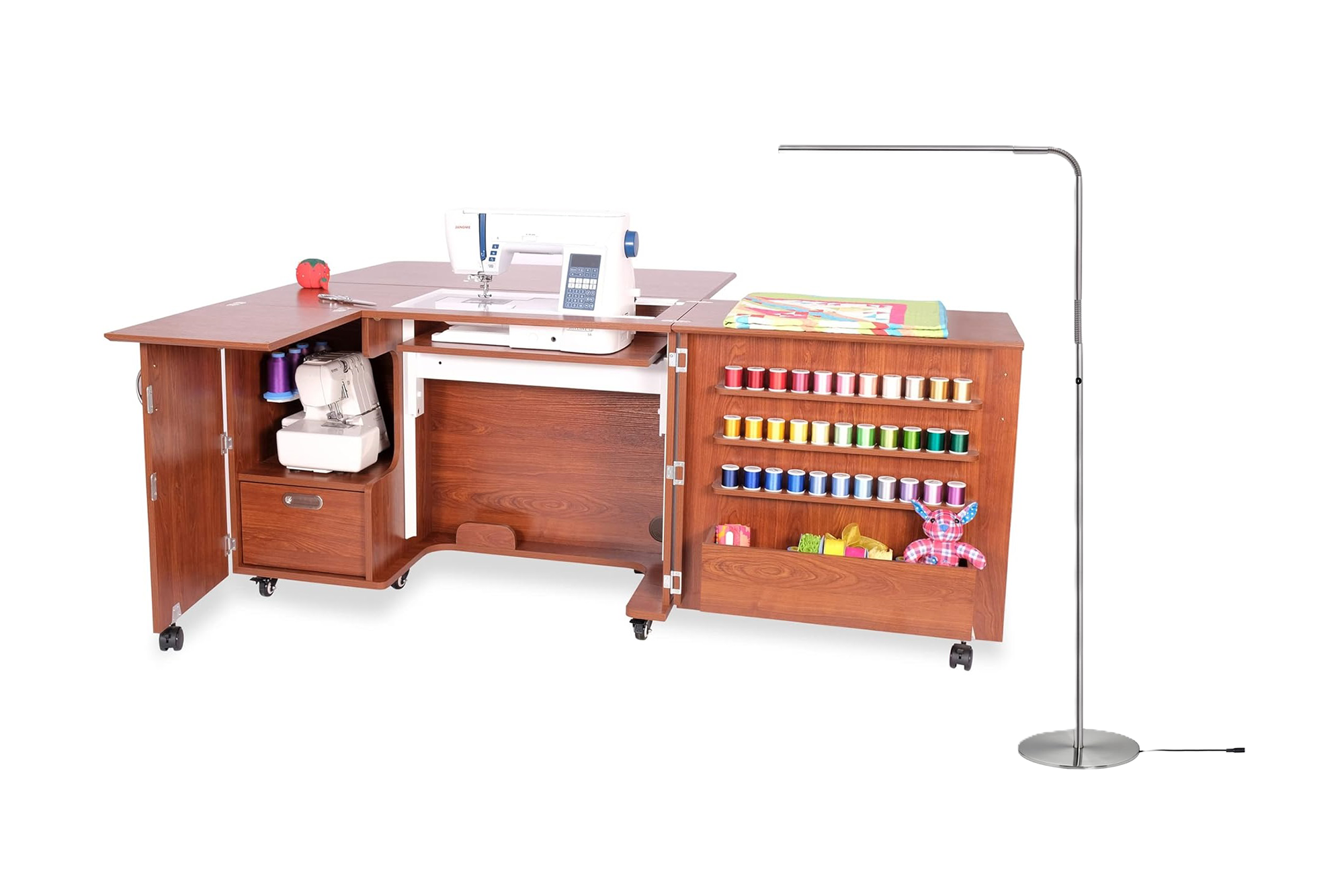 Kangaroo Wallaby Full Size Sewing Cabinet with Free Daylight Slimline 3 Floor Lamp