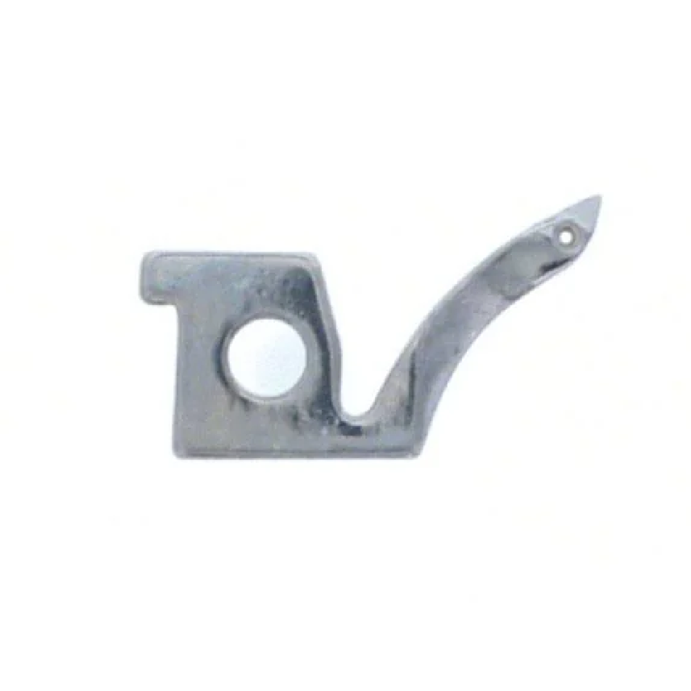 A small metallic hardware component with a curved arm and circular cutout, shown on a plain white background.