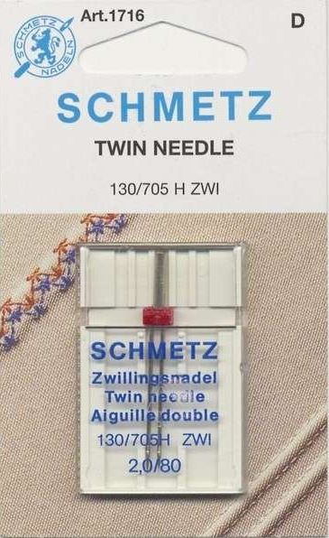 Schmetz 1716 Twin Universal Agujas para máquina de coser 130/705H 15x1 Tamaño 2.0/80 Paquete individual