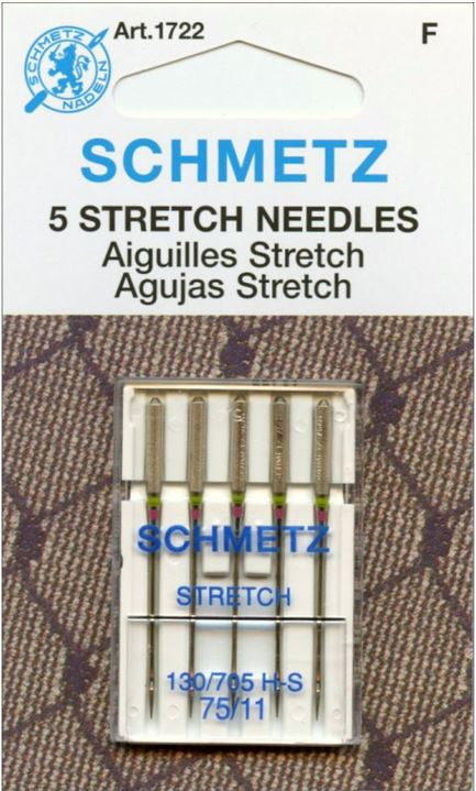 Schmetz 1722 Agujas para máquinas de coser elásticas 130/705H-S 15x1 Tamaño 75/11 Paquete de 5