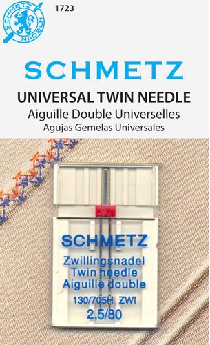 Schmetz 1723 Twin Universal Sewing Machine Needles 130/705H 15x1 Size 2.5/80 Single Pack