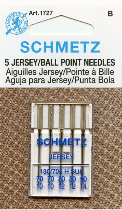 Schmetz 1727 Jersey Ballpoint Sewing Machine Needles 130/705H-SUK 15x1 Assorted Size 5 Pack