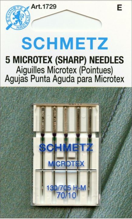 Schmetz 1729 Microtex (Sharp) Sewing Machine Needles 130/705H-M 15x1 Size 70/10 5 Pack