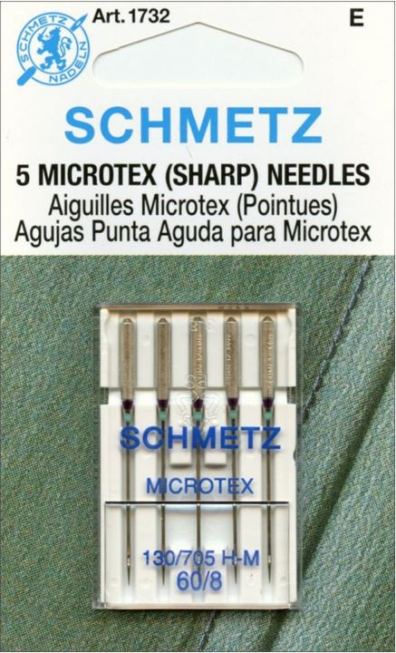 Schmetz 1732 Microtex (Sharp) Sewing Machine Needles 130/705H-M 15x1 Size 60/8 5 Pack
