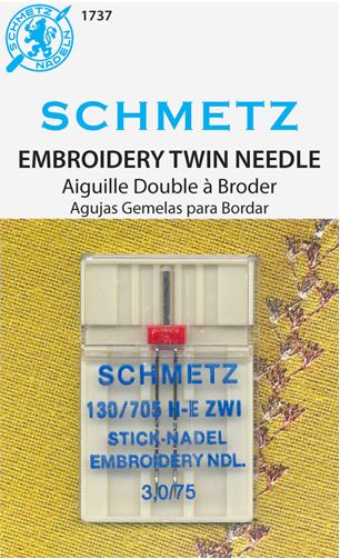 Schmetz 1737 Agujas dobles para máquina de coser bordada 130/705H-E 15x1 Tamaño 3.0/75 Paquete individual