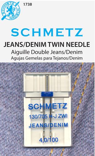 Schmetz 1738 Twin Jeans Denim Agujas para máquina de coser 130/705H-J 15x1 Tamaño 4.0/100 Paquete individual