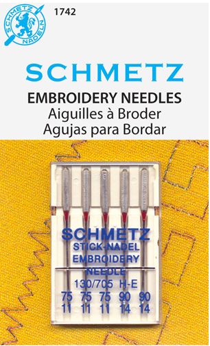 Schmetz 5pk Assorted Embroidery Sewing Machine Needles 1742 130/705H-E 15x1