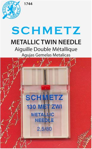 Schmetz 1744 Twin Metallic Agujas para máquina de coser 130 MET 15x1 Tamaño 2.5/80 Paquete individual