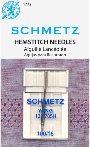 Schmetz 1772 Hemstitch Wing Agujas para máquina de coser 130/705H 15x1 Tamaño 100/16 Paquete individual