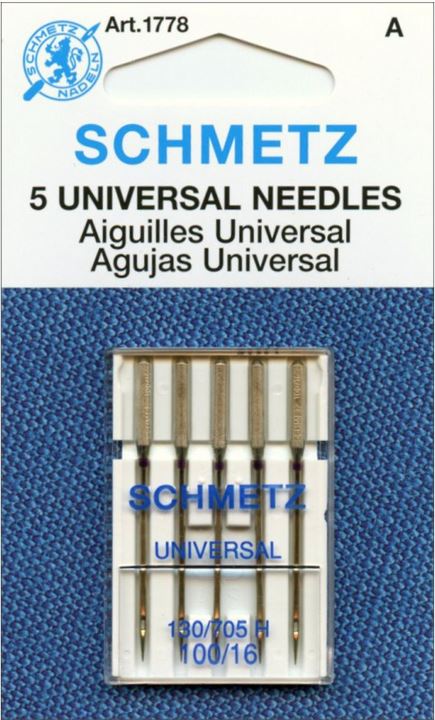 Schmetz 1778 Universal Sewing Machine Needles 130/705H 15x1 Size 100/16 5 Pack