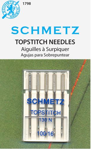 Schmetz 1798 Agujas para máquina de coser de pespunte 130 N 15x1 Tamaño 100/16 Paquete de 5