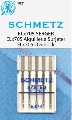 Schmetz 1821 Overlock Serger Agujas para máquina de coser ELX705 Tamaño 90/14 Paquete de 5