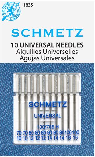Schmetz 1835 Agujas universales para máquina de coser 130/705H 15x1 Tamaño surtido Paquete de 10