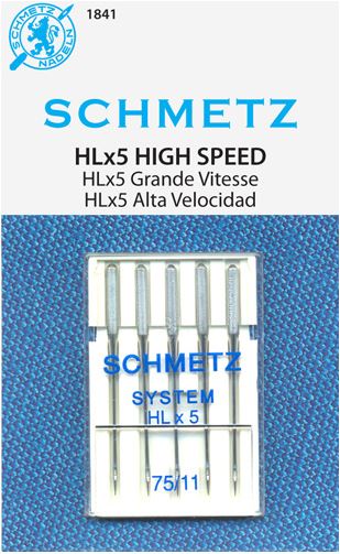 Schmetz 1841 agujas para máquina de coser de alta velocidad HLX5 tamaño 75/11 paquete de 5