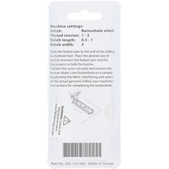 Janome Sliding Buttonhole Foot with Button Sizer for Oscillating Hook Models 200134000 for Sale at World Weidner