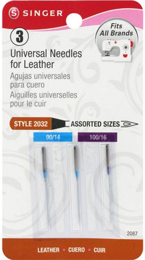 Singer 2087 Universal Leather Sewing Machine Needles Sizes 90/16 (2) & 100/16 (1) Style 2032