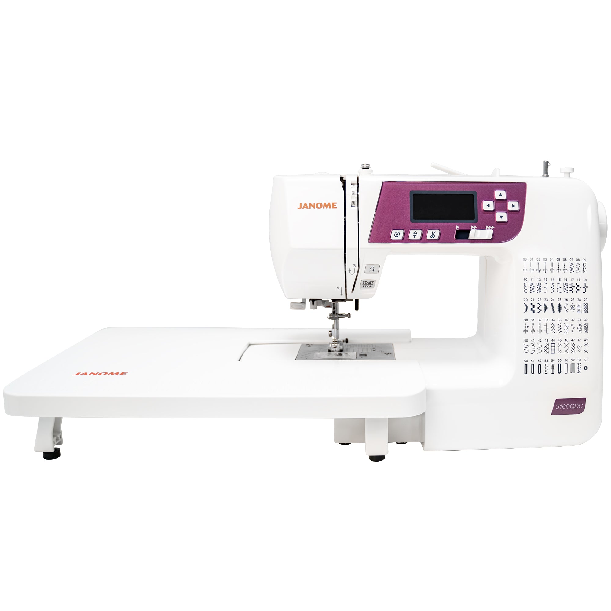 front facing image of the Janome 3160QDC-G Sewing and Quilting Machine with table attached
