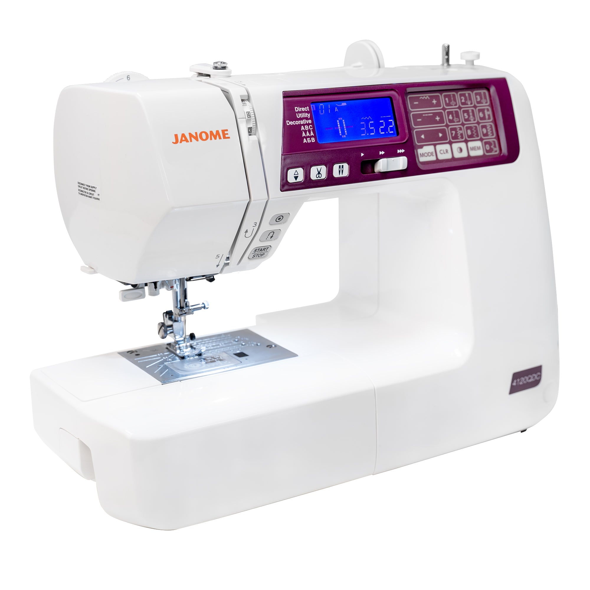 angled image of the Janome 4120QDC-G Sewing and Quilting Machine
