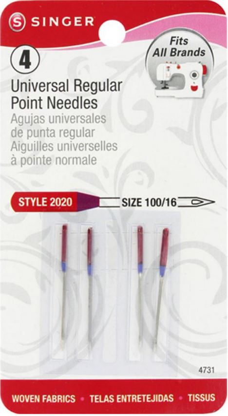 Singer 4731 Universal Regular Point Sewing Machine Needles Size 100/16 Style 2020