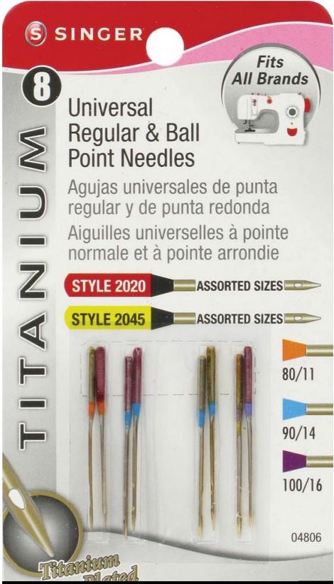 Singer 4806 Titanium Universal Regular &amp; Ball Point Agujas para máquina de coser Tamaños 80/11 (2), 90/14 (4) y 100/16 (2) Estilo 2020 y Estilo 2045