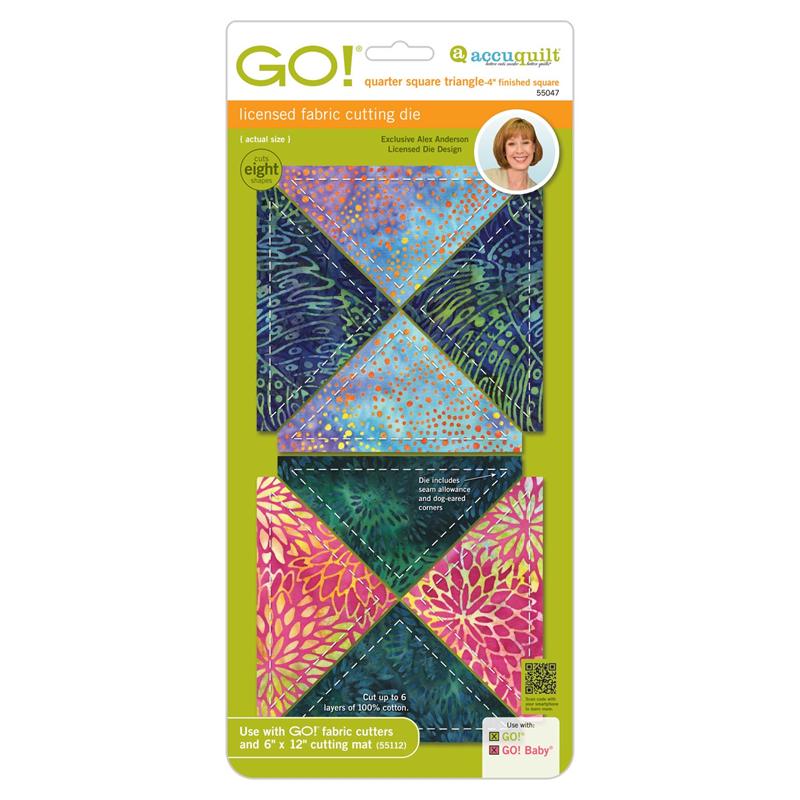 AccuQuilt GO! Die Quarter Square Triangle-4" Finished Square by Alex Anderson 55047 image of packaging