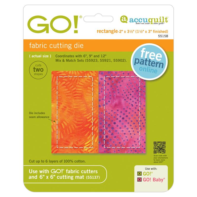 AccuQuilt Go! Die Rectangle 2" x 3 1/2" (1 1/2" x 3" Finished) 55158 image of packaging