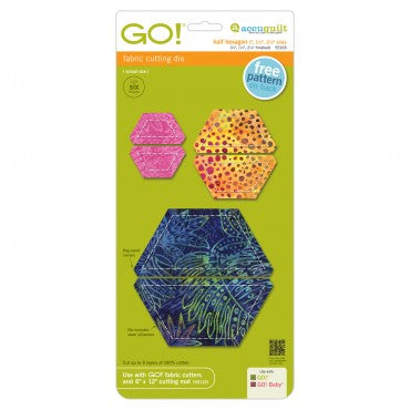 AccuQuilt GO! Die Half Hexagon-1", 1 1/2", 2 1/2" Sides (3/4", 1 1/4", 2 1/4" Finished) 55165 image of packaging