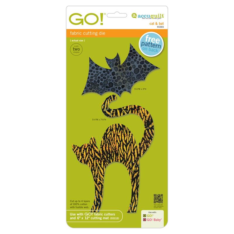 AccuQuilt GO! Die Cat & Bat 55365 view of packaging and patch