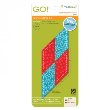AccuQuilt GO! Die Parallelogram 45°-2 1/4" x 2 13/16" Sides (1 1/2" x 2 1/8" Finished) 55402 image of packaging