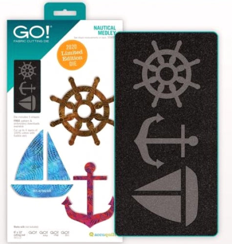 AccuQuilt GO! Nautical Medley Die 55497 view of package and pattern