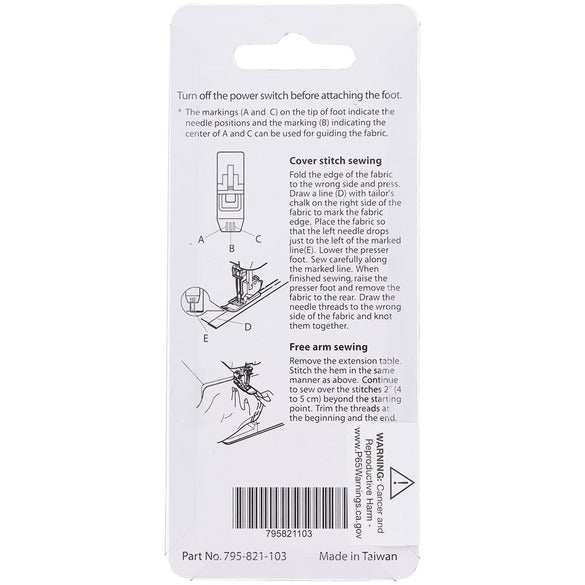 Janome 795821103 Clear View Cover Stitch Foot for 2 Needle CoverPro Models