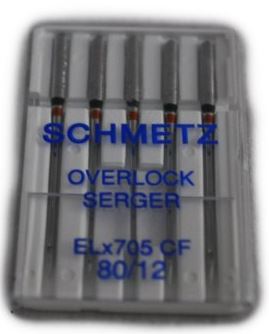 Schmetz ELX705CF80 Serger Overlock Acabado cromado Agujas para máquina de coser ELX705CF Tamaño 80/12 Paquete de 5