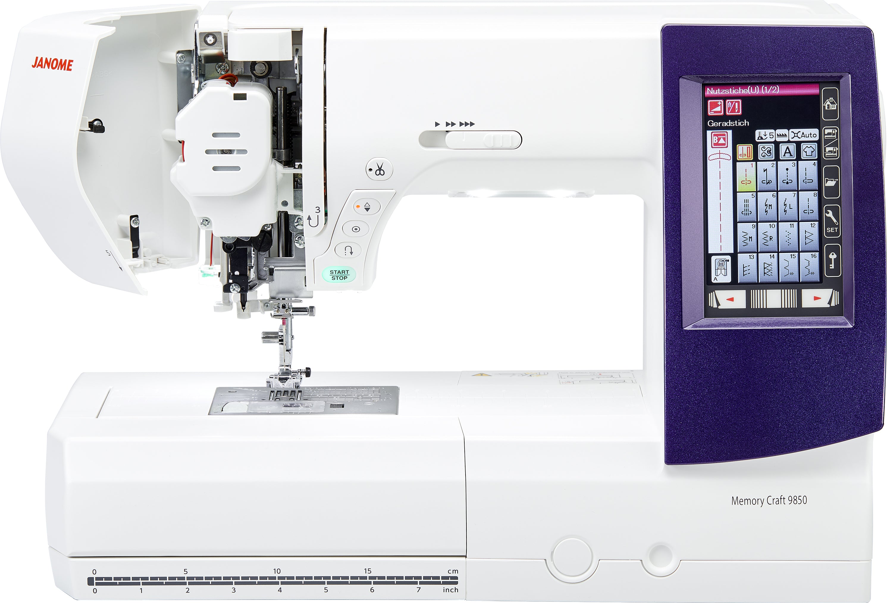 front facing image of the Brother MC9850 Memory Craft Sewing and Embroidery Machine with the head open