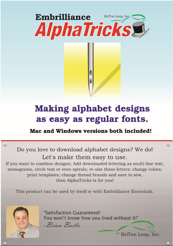 Embrilliance AlphaTricks software de máquina de bordar para fuentes y alfabetos