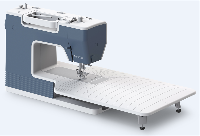 back facing image of the Bernette b05 Academy Sewing Machine with extension table attached